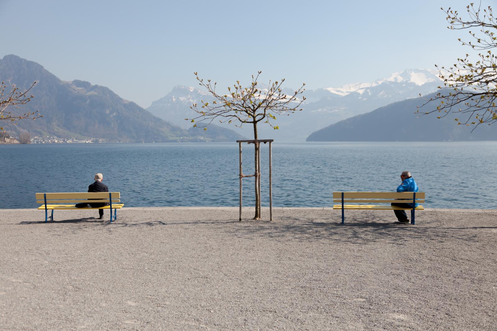 Keeping social distance, Lake Lucerne, April 2020