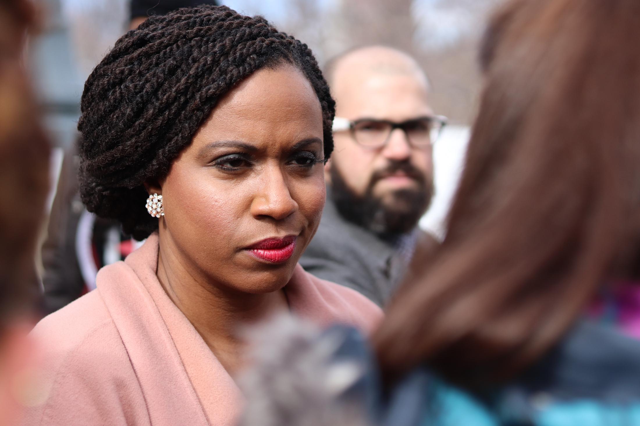 Congresswoman Ayanna S. Pressley meets with constituents at the 2019 March for Youth Jobs in...