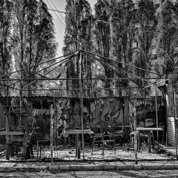 Natura Morta of a War - Eastern Europe - Ukraine, Kharkiv: A destroyed Restaurante in a residential area located in the...