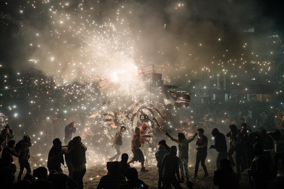 Every year people gather in Tultepec, Mexico for a week long &nbsp; celebration of San Juan de Dios a patron saint of fireworks. The &nbsp; festival consists of the Castles of Fire and the Burning of the Bulls. &nbsp; The bulls are made out of papier-m&acirc;ch&eacute; with fireworks shooting out of it &nbsp;going in different directions on March 8, 2019.