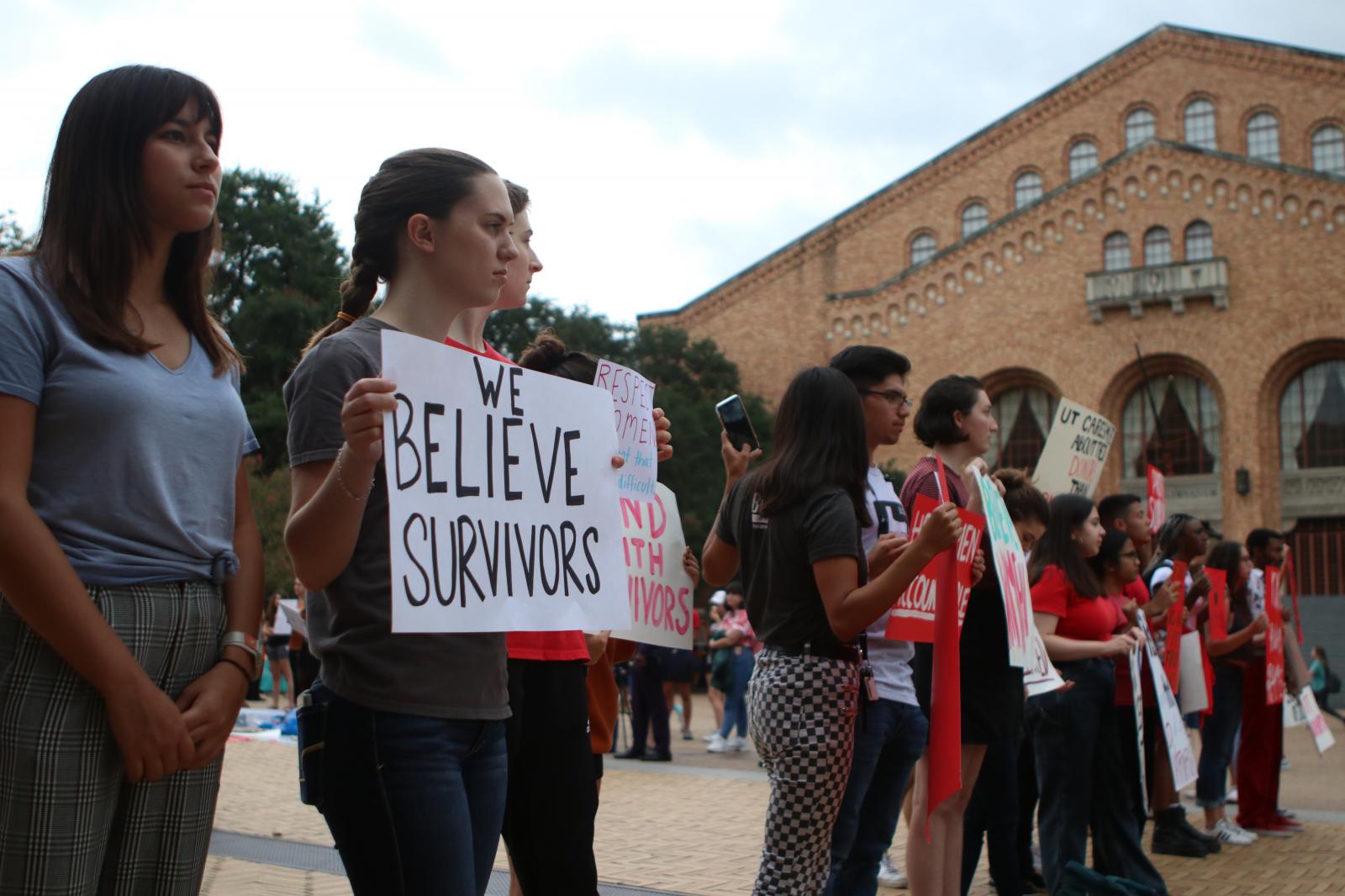 Students gather at Gregory plaz...f Kavanaugh rally a week prior.