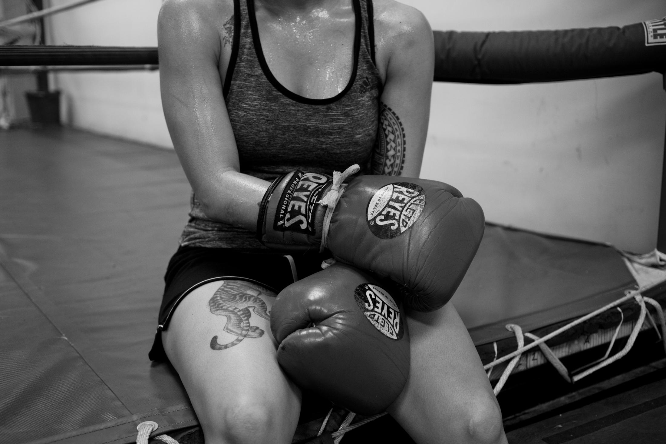 Fight Like a Woman - Casey takes a short break in between a sparring session...