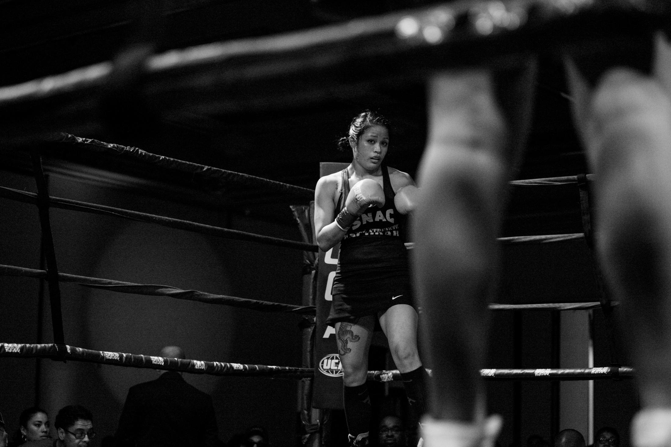 Fight Like a Woman - Casey sizes up her opponent during her pro-debut match in...