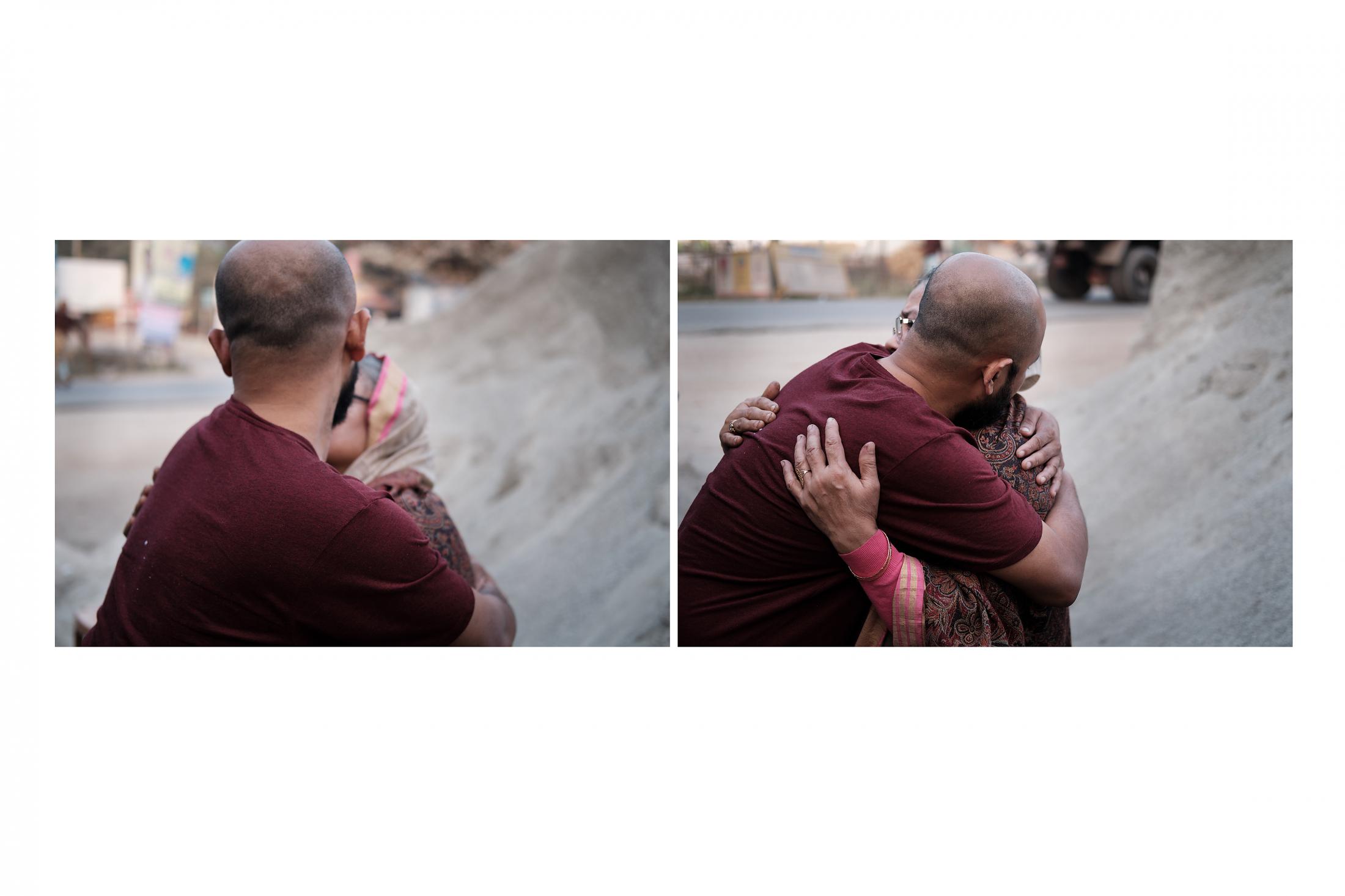 In Search of Intimacy - Asif, one of my travelling companions, hugs his mother as...