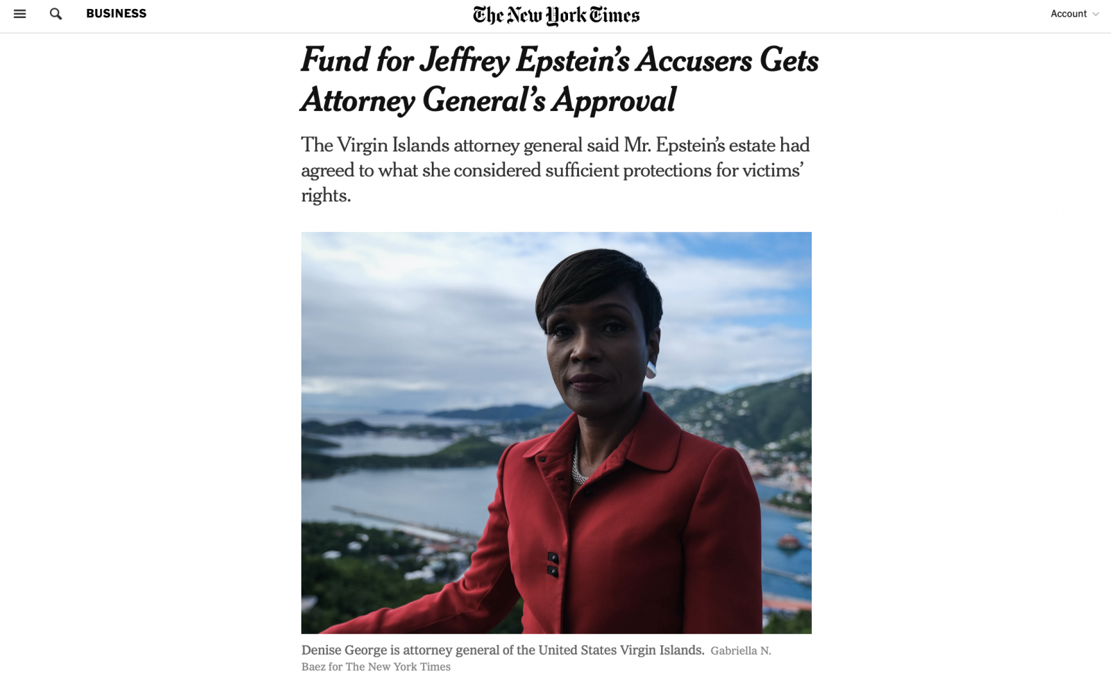 NYT in print: US Virgin Island's General Attorney on the Epstein Case
