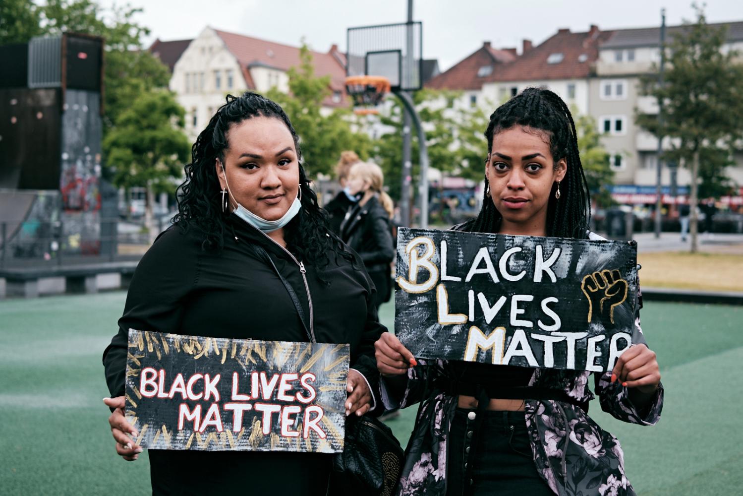Two protesters at a rally in so...h, 2020, Bielefeld Kesselbrink.