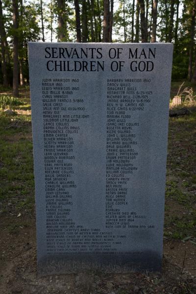  Slave Dwellings -   Servants of Man, Children of God:   Marker at cemetery...