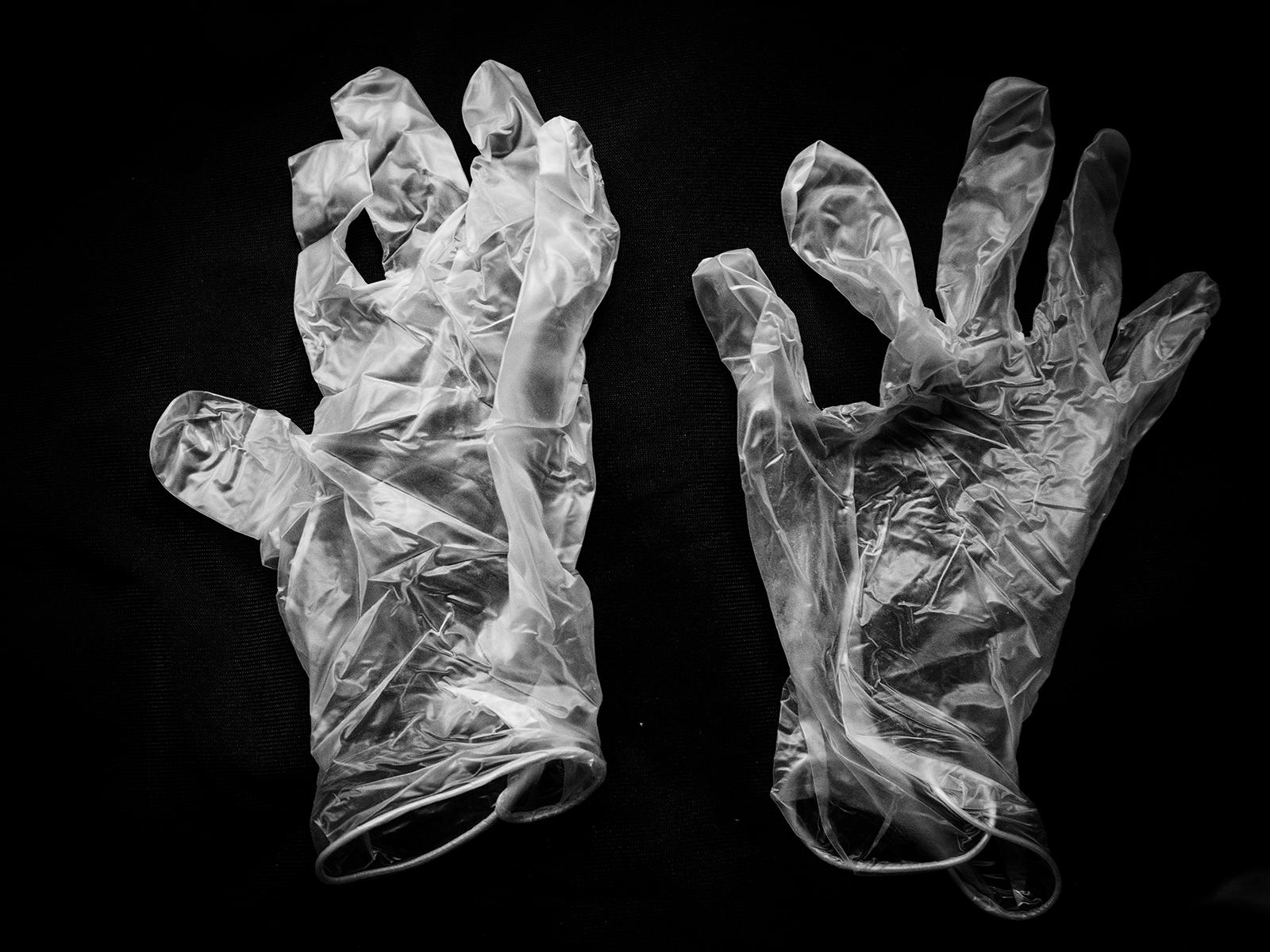 Lethargy. Social Alienation by Covid19 - Surgical gloves suitable for home use, their disposal...