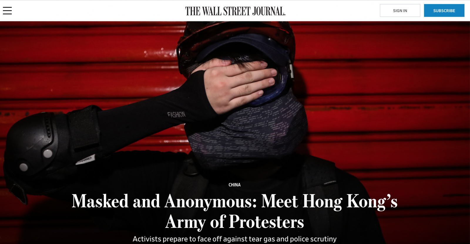 The Wall Street Journal - Masked and Anonymous: Meet Hong Kong's Army of Protestors