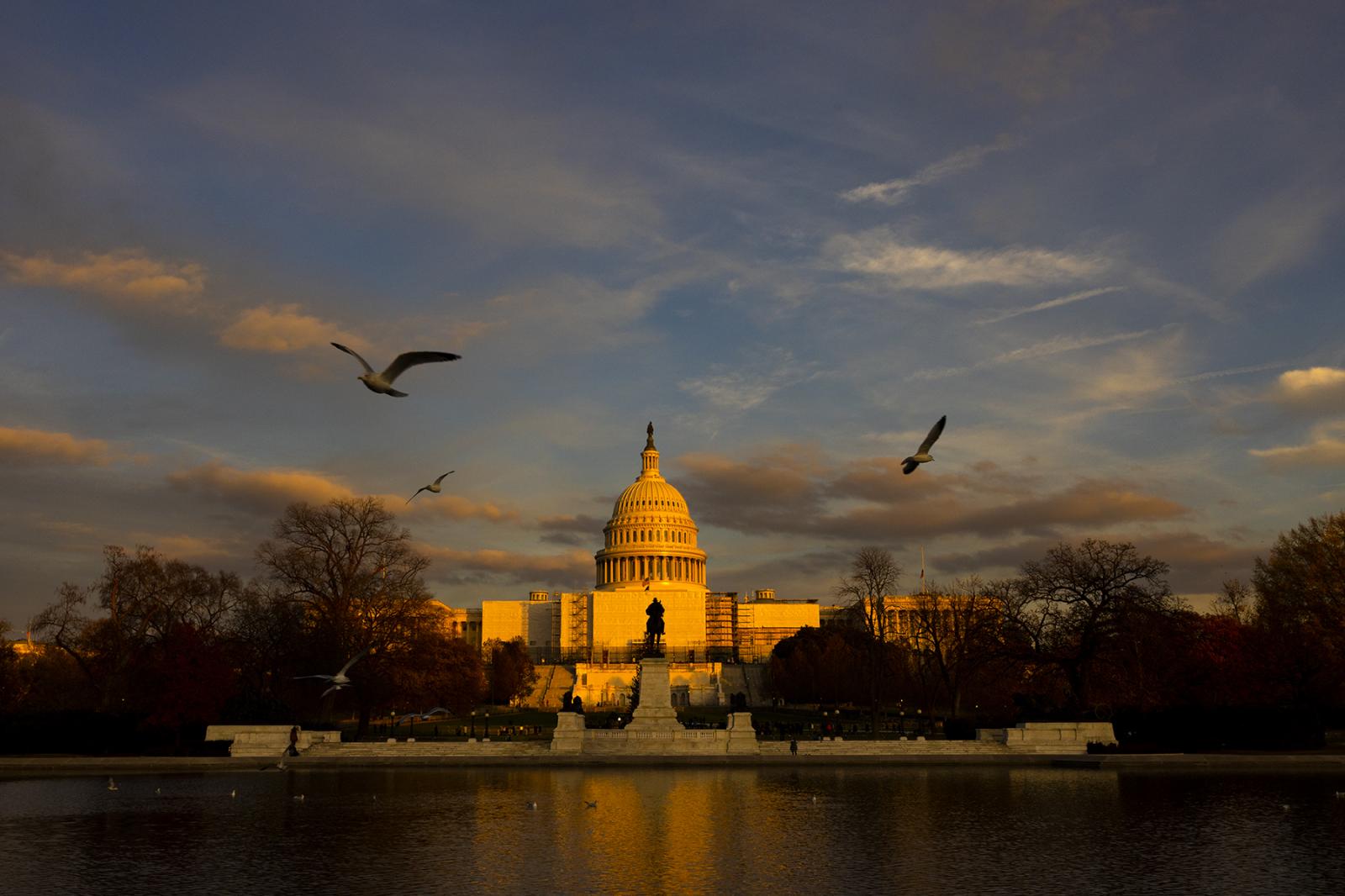The U.S. Capitol Building at sunset on November 19, 2022.