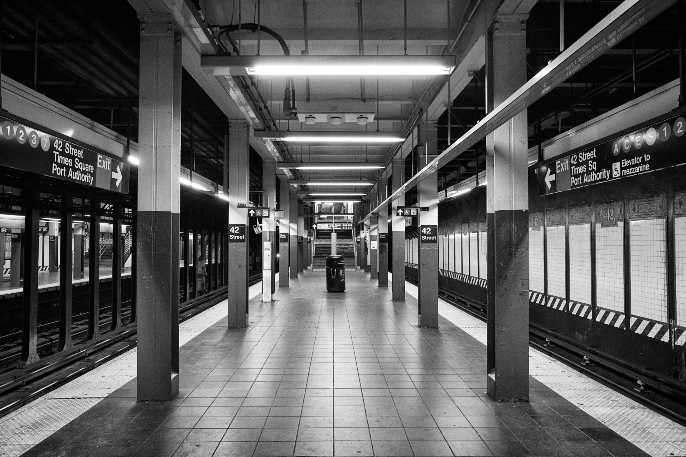 Dire Silence: NYC in Pandemic -  42nd St. subway station, New York. Mar. 27, 2020. 