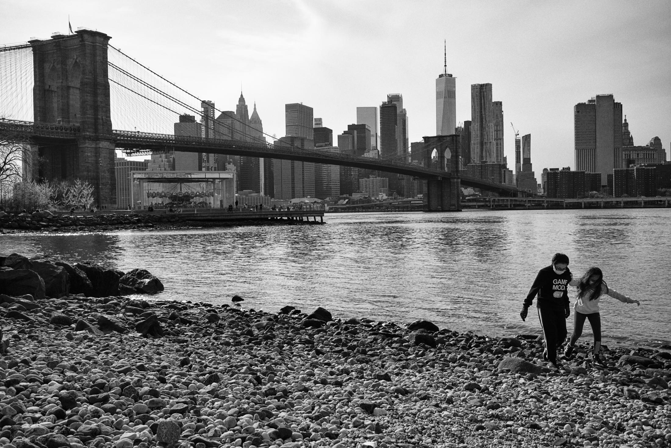 Dire Silence: NYC in Pandemic -  Brooklyn Bridge Park in Dumbo, Brooklyn, New York. Apr....
