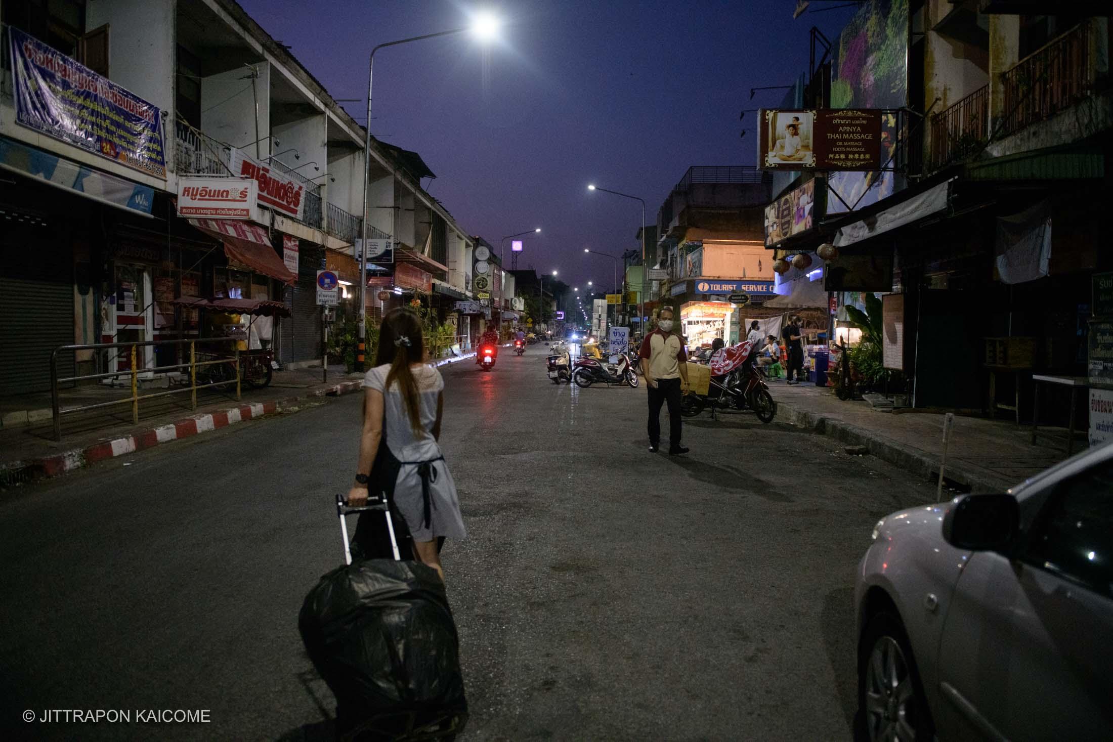 Chiang Mai During Covid-19 - 07.15 PM - Silence on the Streets inside the square of...