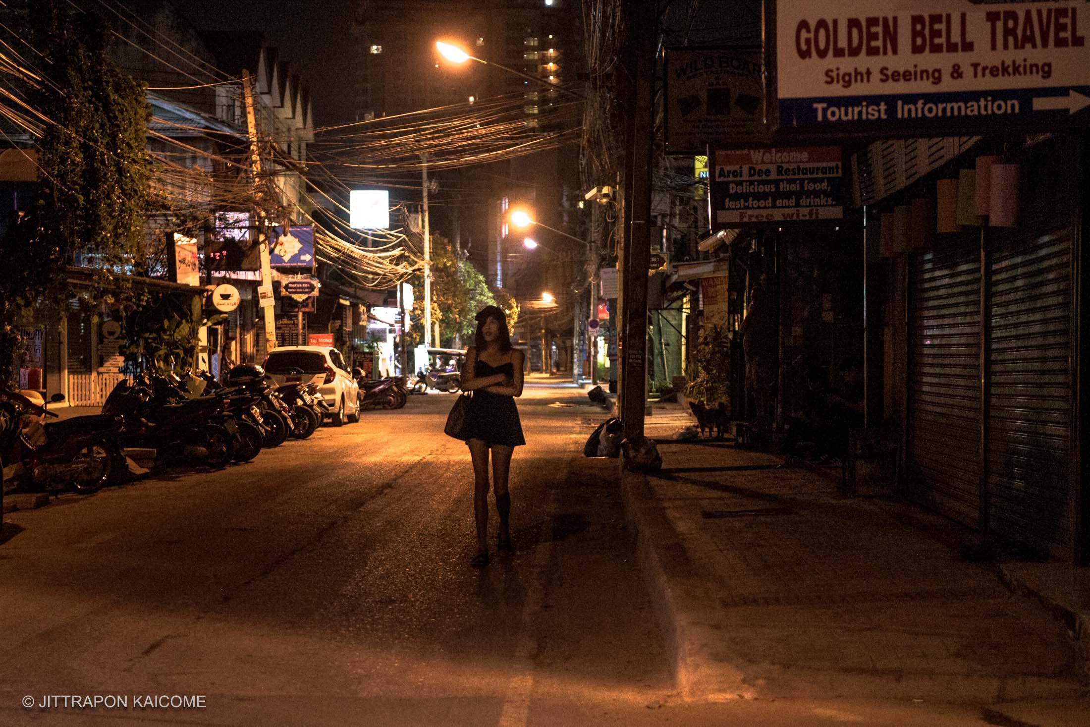 Chiang Mai During Covid-19 - 10.18 PM – Ladyboy walking on the empty...