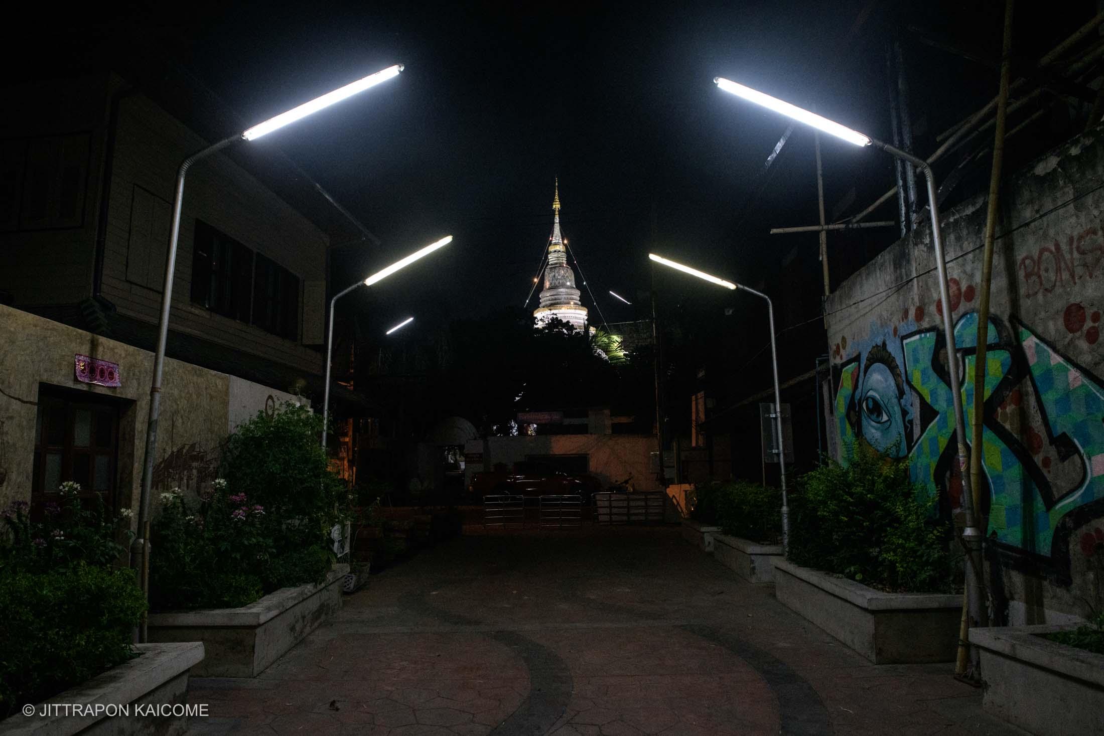 Chiang Mai During Covid-19 - 08.43 PM - Empty and silent in front of Wat Ket Karam,...