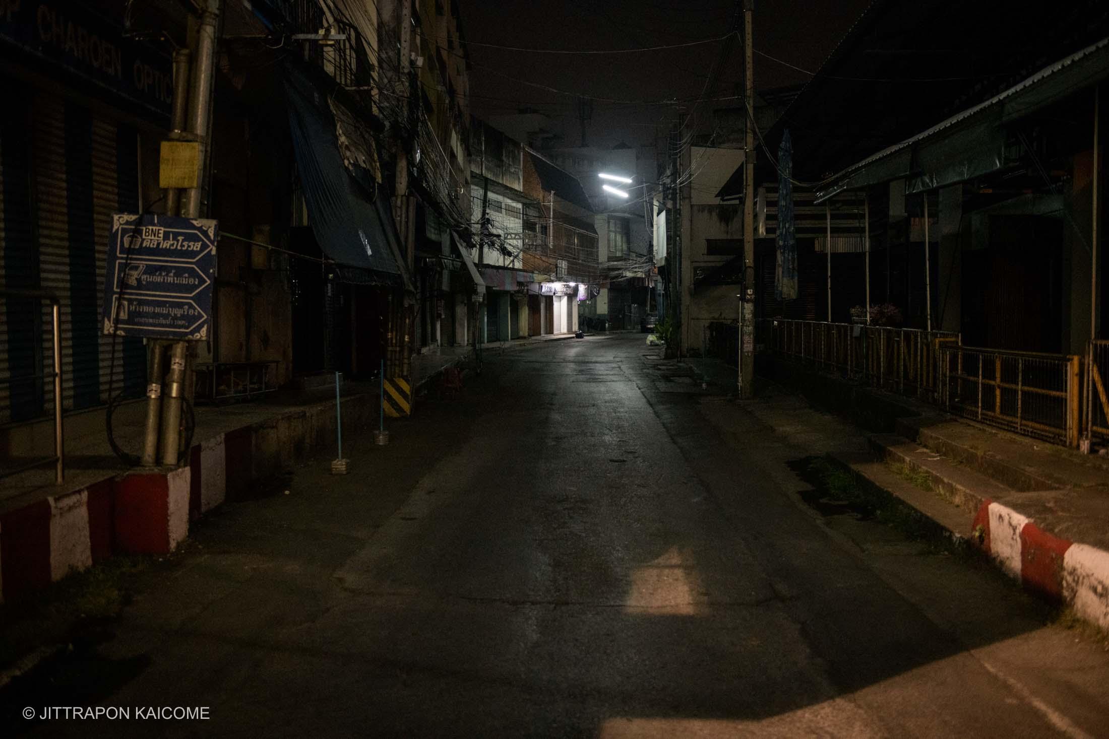 08.04 PM - Dark alley near the economic venue of the Night Bazaar and Tha Phae Gate. Chiang Mai, Thailand in March 25, 2020.