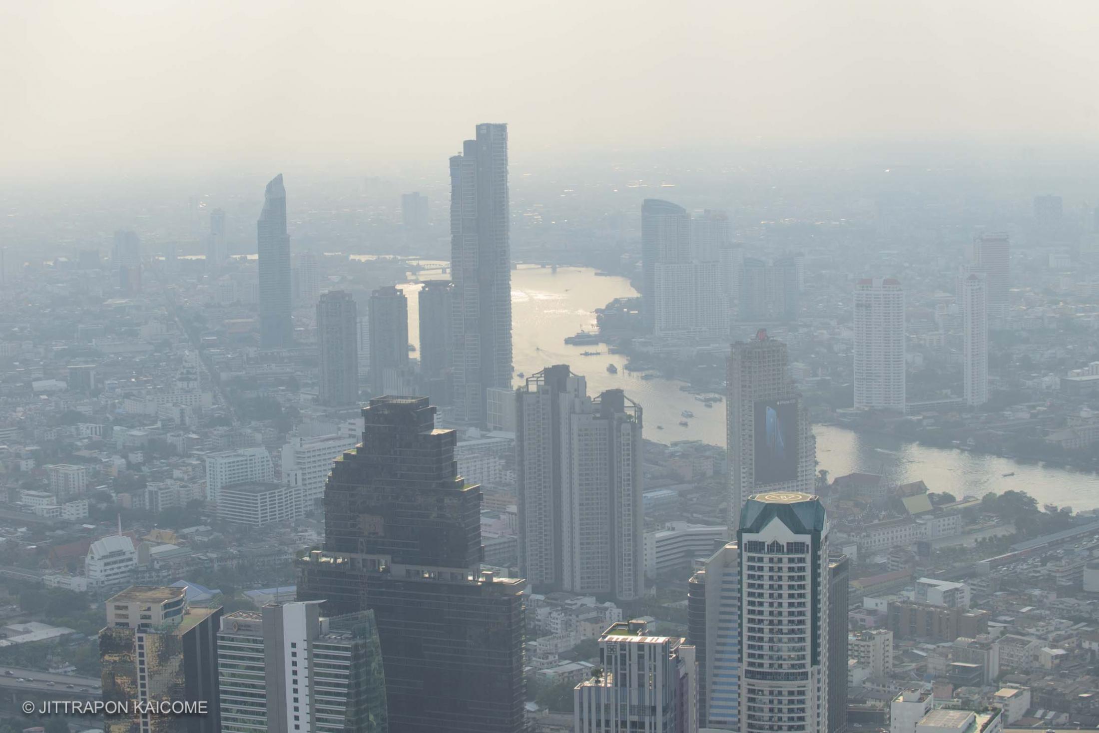 Bangkok is facing air pollution covering the entire city resulted from a temperature inversion that has never occurred, a new normal resulted from global warming. Thailand on January 17, 2019.