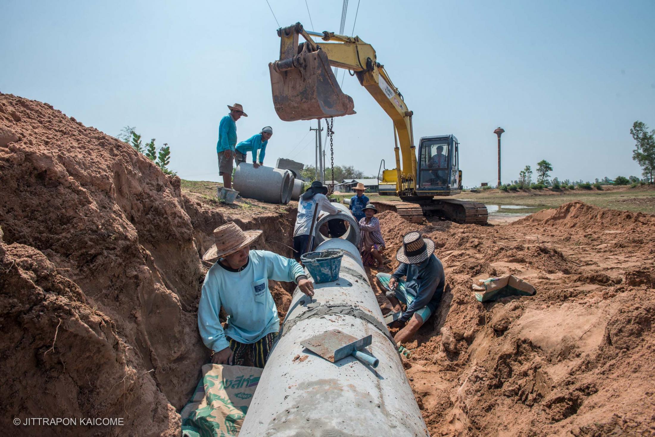 In Roi-Ed province is facing extreme drought causing a lack of water usage in farming and a daily basis. Civilians are trying to build a water supply pipe to connect with the other villages nearby. Thailand on May 06, 2016.