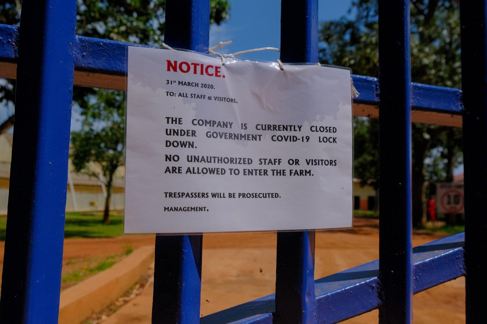 A sign at the main gate of the farm in lwaka Kasenyi.