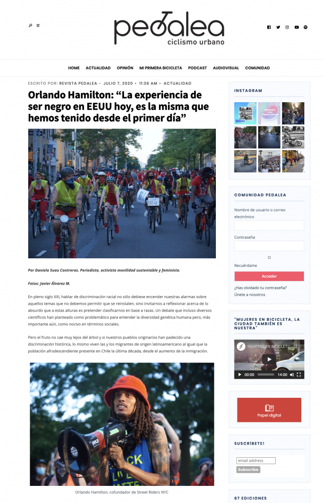 Orlando Hamilton's Street Riders NYC for PEDALEA MAGAZINE (Chile)
