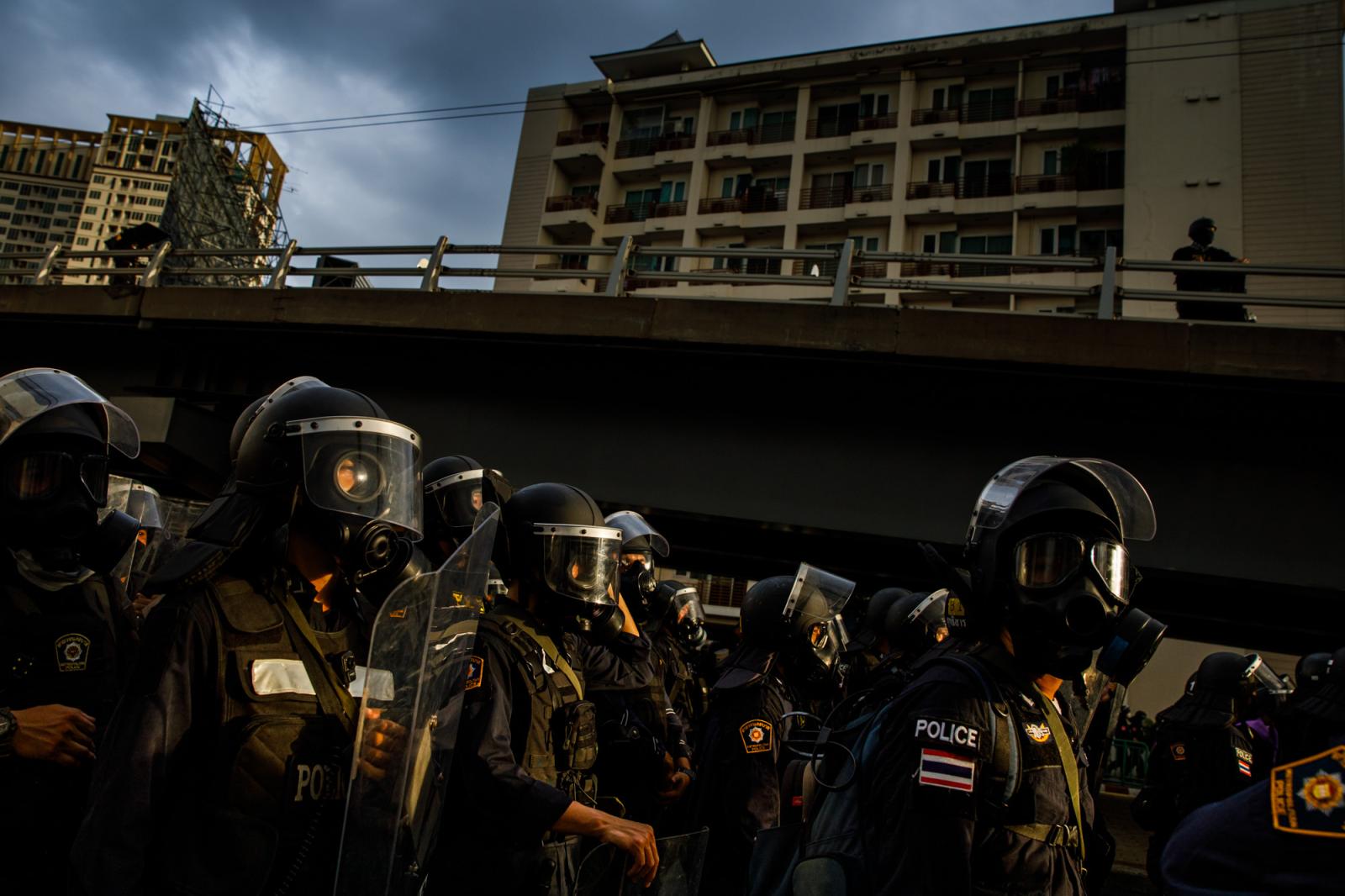 Riot police get into formation ...Bangkok, Thailand, August 2021.