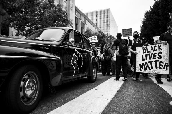 Image from Black Lives Matter 2020 Protests - Protestors march through downtown Los Angeles in...