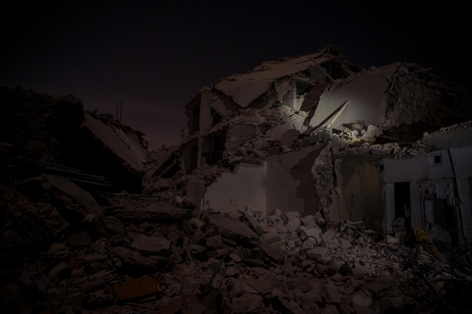 Syria: The Long Night - Houses destroyed by airstrikes in the Sheikh Homed...