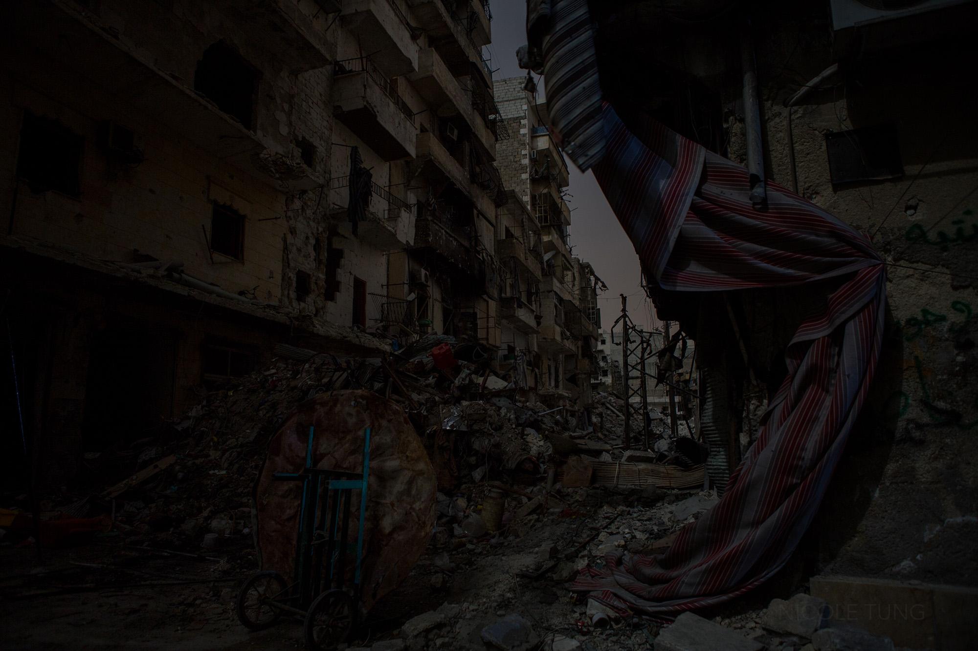 A view of a destroyed section of the Salaheddin neighborhood of Aleppo, Syria. March 2013.&nbsp;