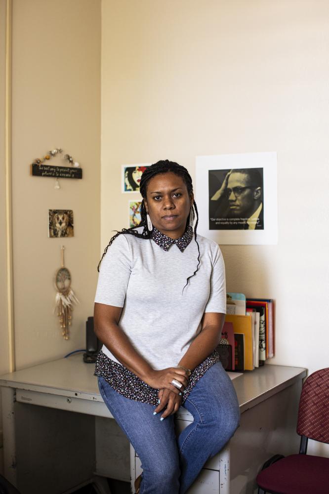 B&aacute;rbara Abad&iacute;a-Rexach, sociology profesor and producer of radio show &lsquo;Negras&rsquo;, at her office in the University of Puerto Rico, Rio Piedras Campus. 2020.  [The New York Times]  