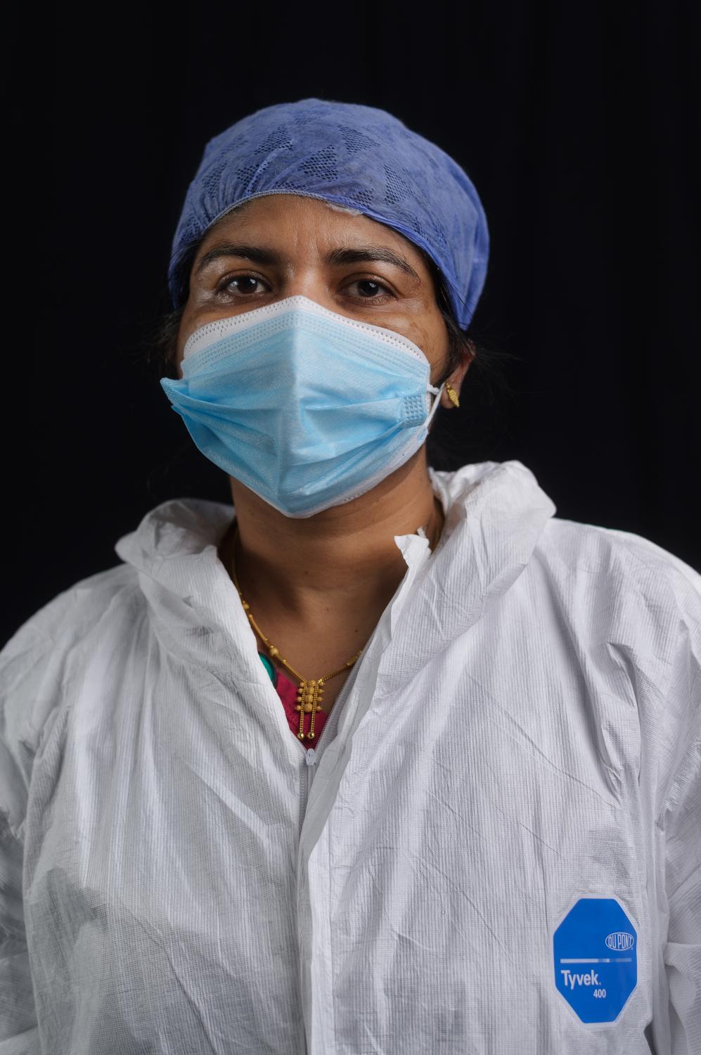Beena Roy, 47, originally from India, poses for a portrait inside the COVID unit at Clove Lakes...
