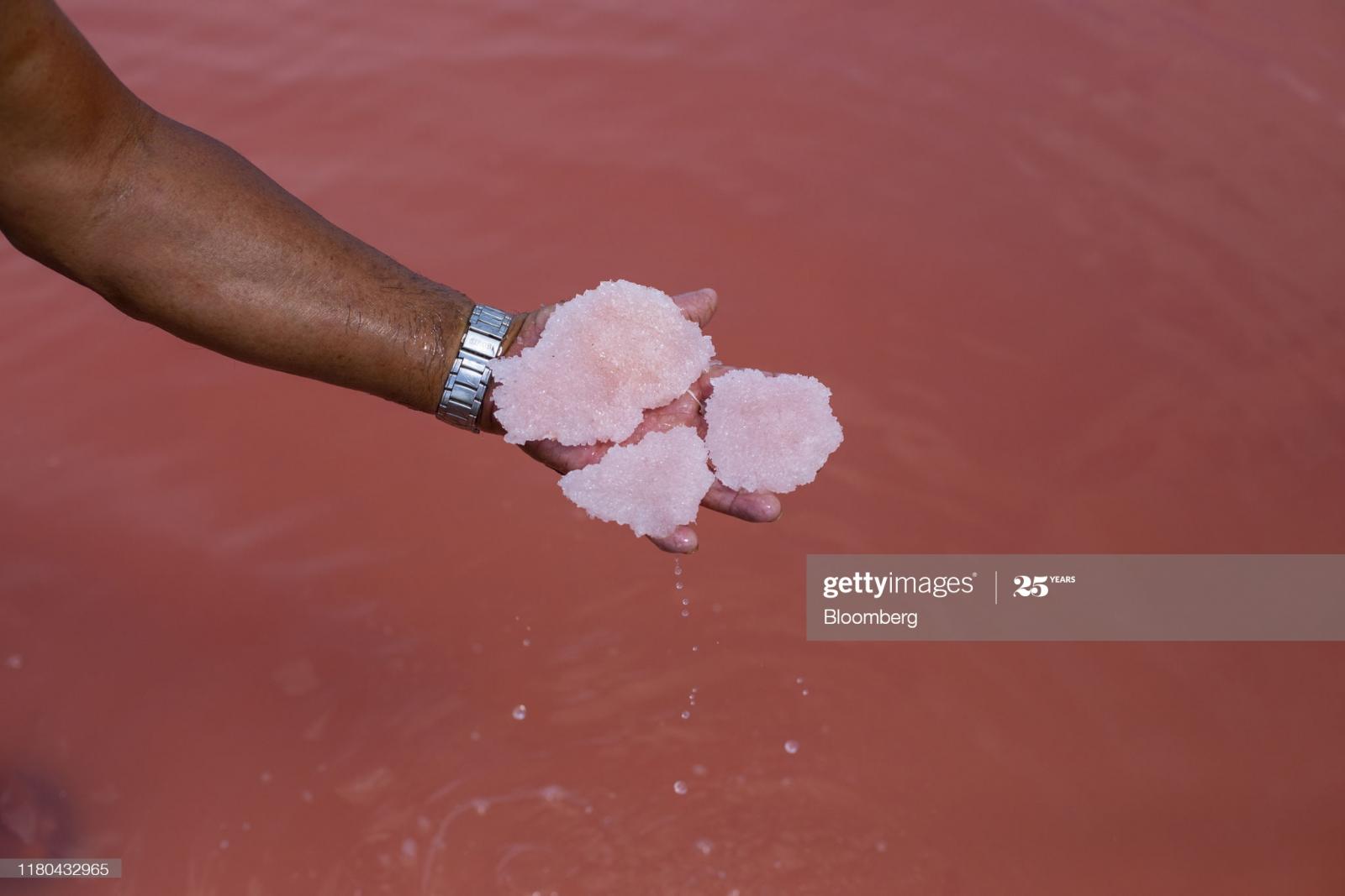 A worker collects salt from a l...allo/Bloomberg via Getty Images