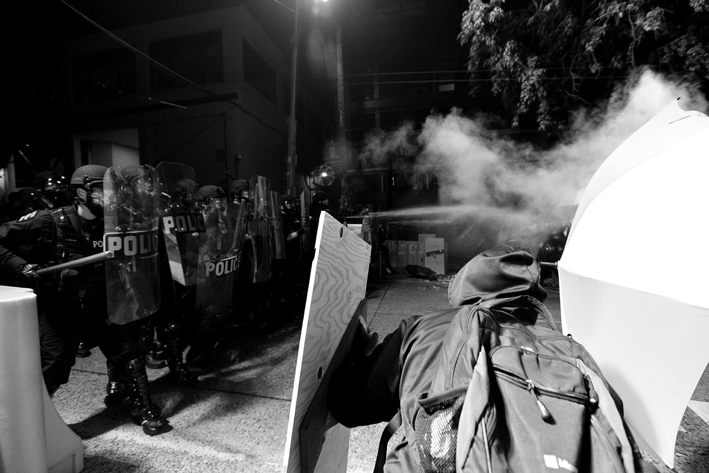 George Floyd Protests in Seattle, Washington - The Seattle Police Department sprays tear gas at the...