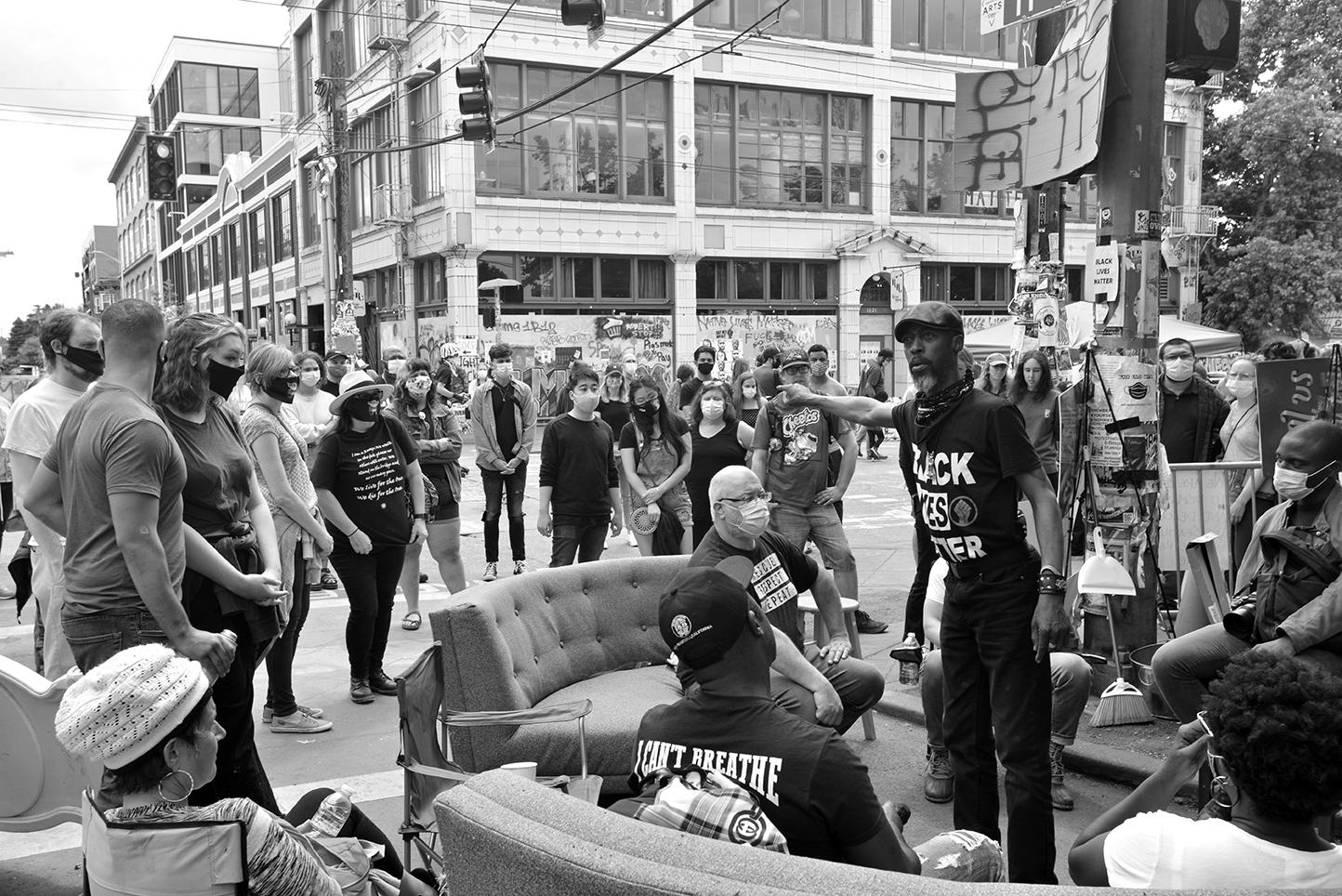 George Floyd Protests in Seattle, Washington - A teach-in at the Decolonization Discussion Cafe in the...