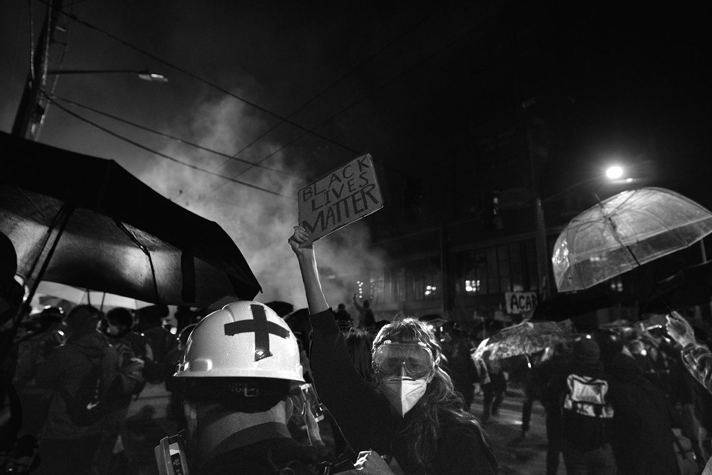George Floyd Protests in Seattle, Washington - Protestors at a night time protest in Capitol Hill after...