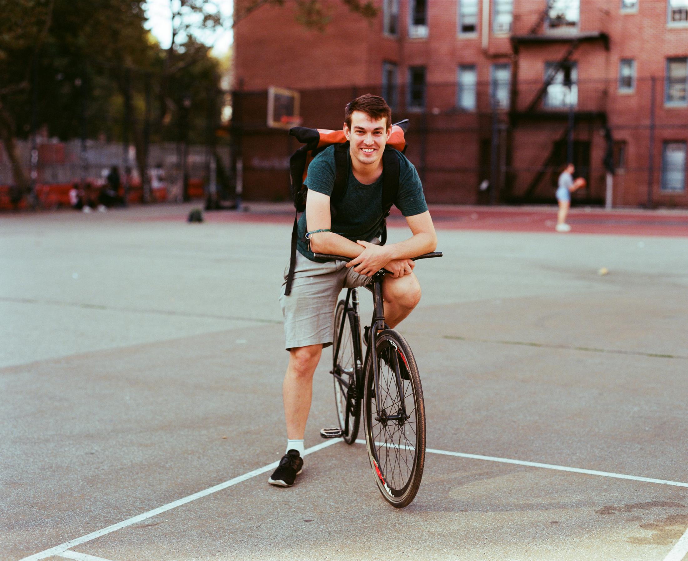 Brian Adams on September 27, 2019 in NYC. Photo essay on Bike Messengers.