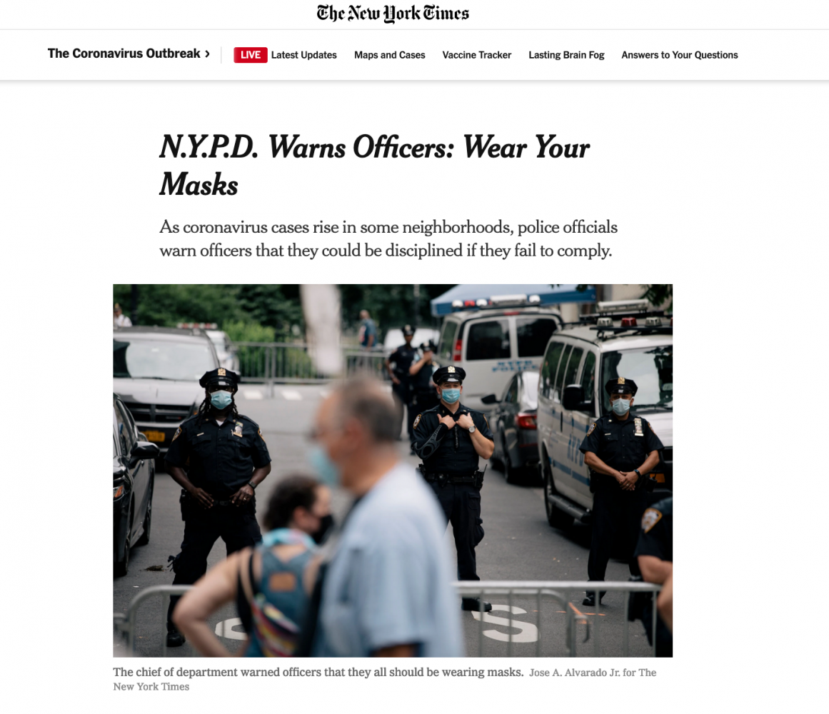 for The New York Times: N.Y.P.D. Warns Officers: Wear Your Masks