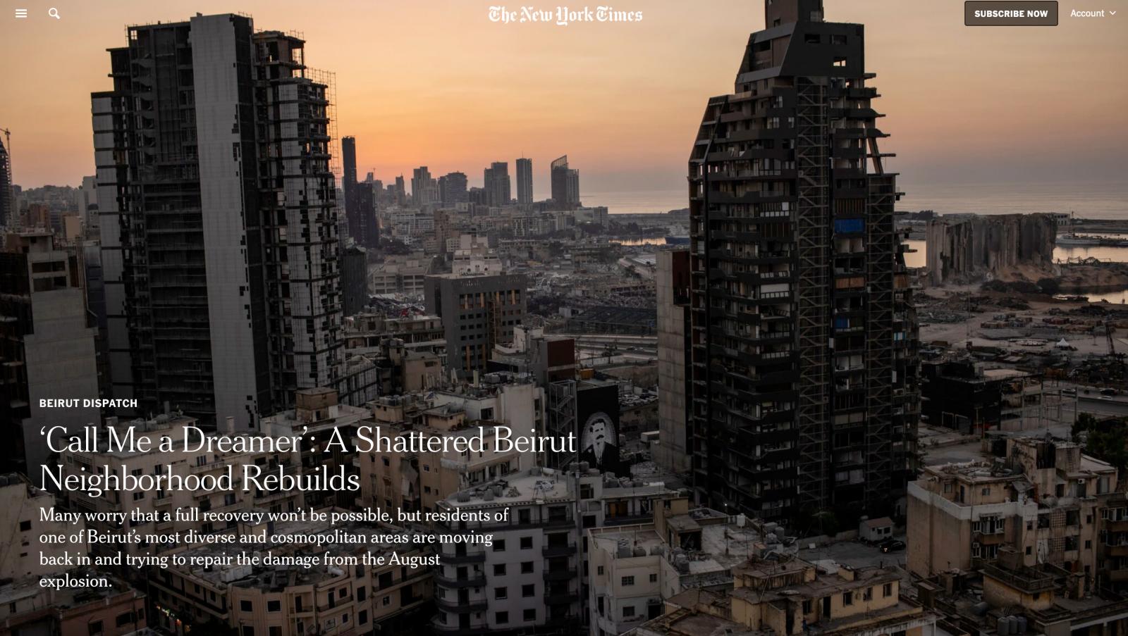 NYT: "˜Call Me a Dreamer': A Shattered Beirut Neighborhood Rebuilds