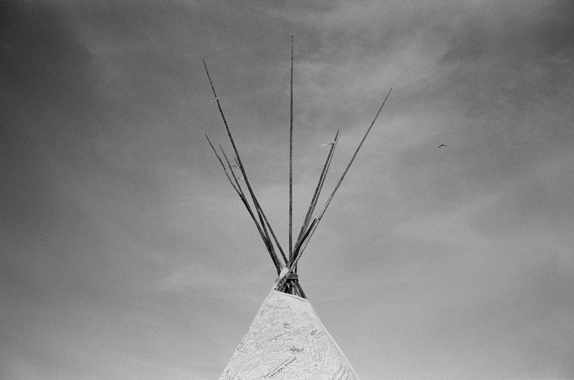 Standing Rock - The upper parts of a tipi decorated with the messages of...
