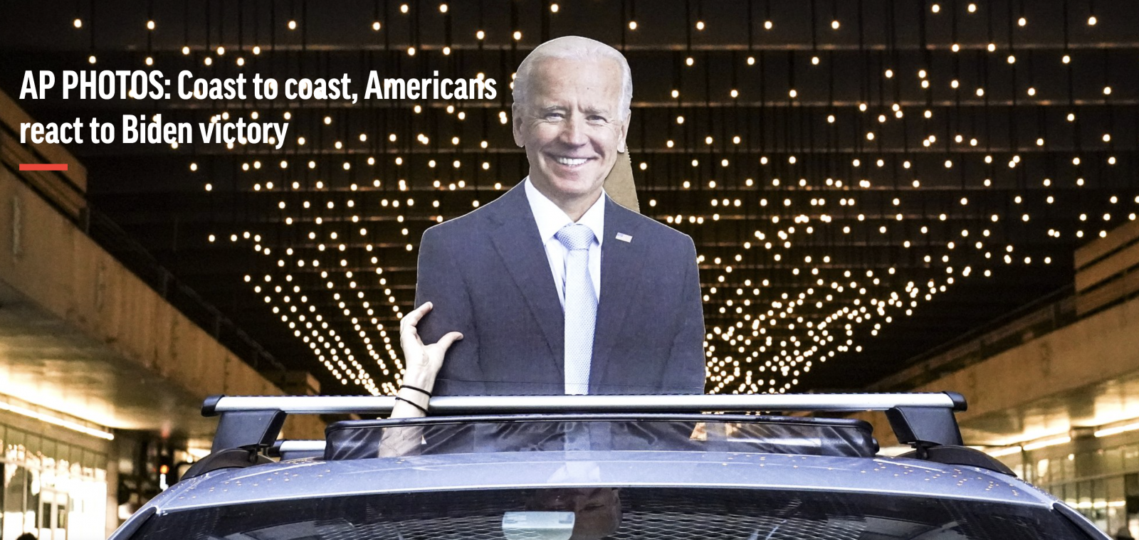 on AP PHOTOS: Coast to coast, Americans react to Biden victory