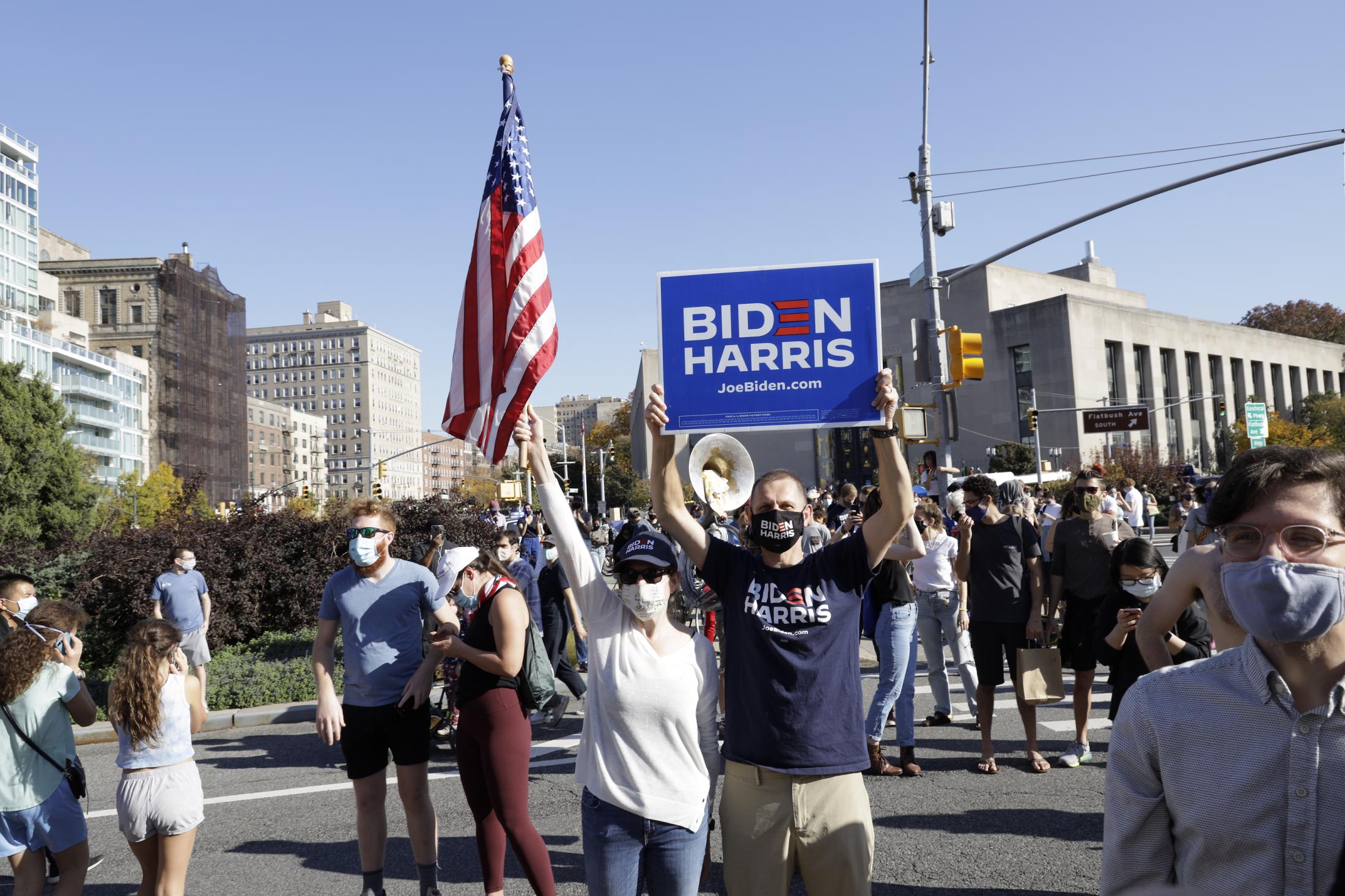 2020 Elections - Crowds of people at Grand Army Plaza in Brooklyn...