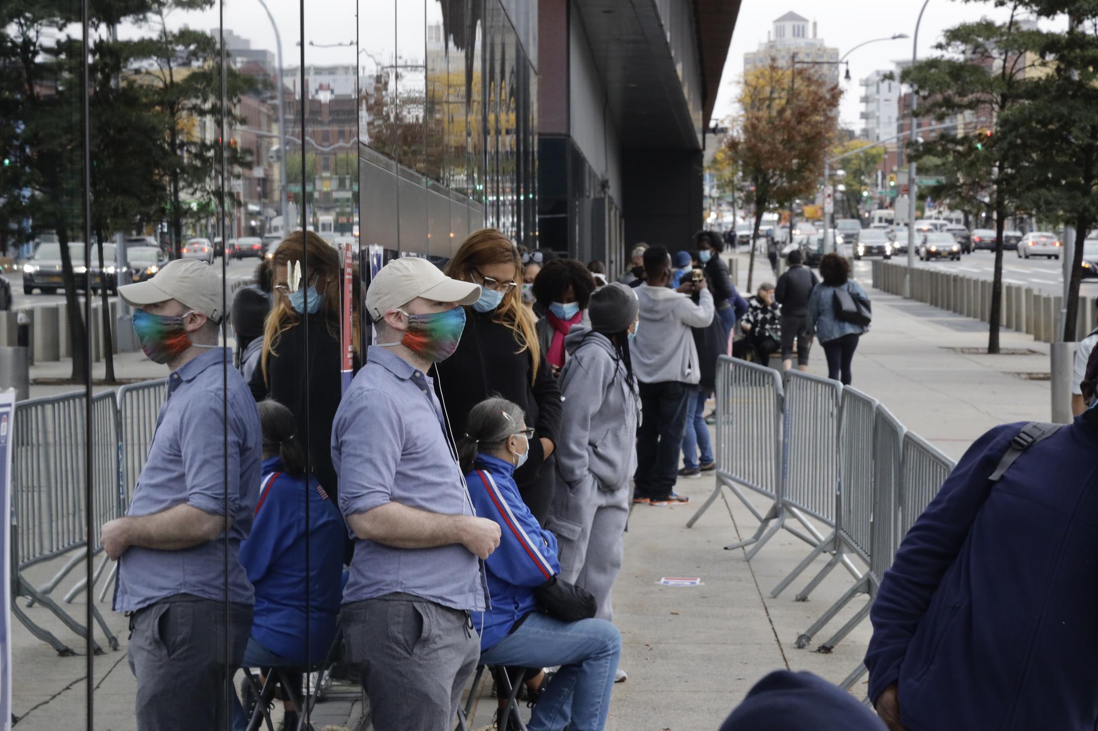 2020 Elections - Voters stand in long lines outside of the Barclayâ€™s...