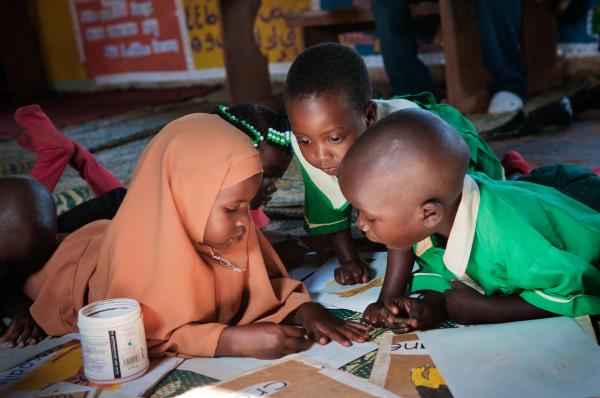NGO Work - Children draw during a lesson at Wakiso Islamic Primary...