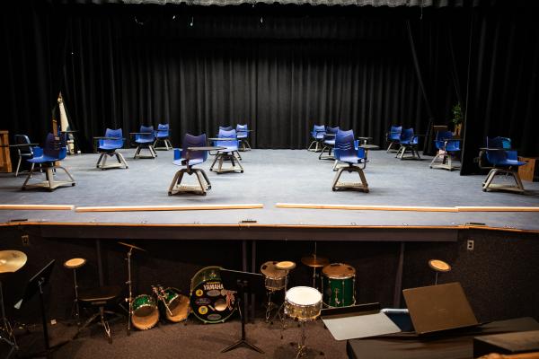 Spaces and Signs (COVID-19) - Audiorium has been repurposed as a large classroom....