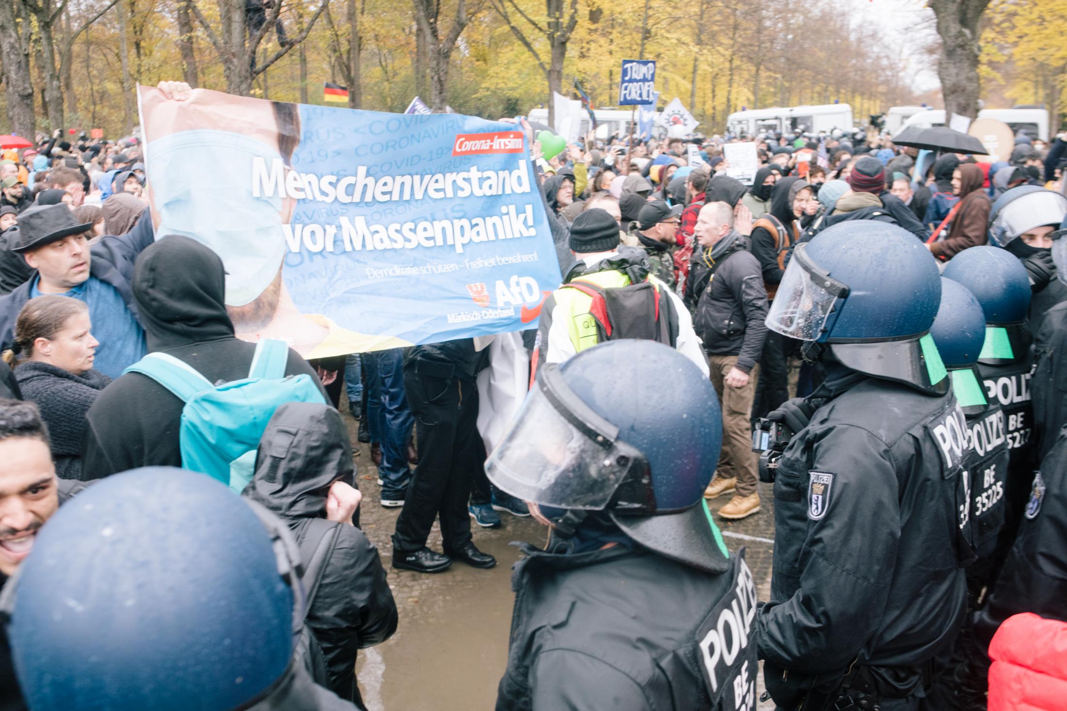 Conspiracy Ideologists rally in Berlin, as new German Infection Protection Act is decided