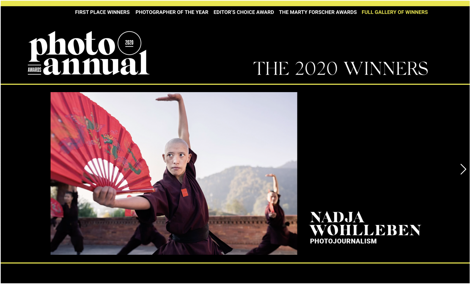 Thumbnail of Winner at The Photo Annual Awards 2020 (formerly PDN) in the photojournalism category with my ongoing project "˜THE KUNG FU NUNS OF THE HIMALAYAS'