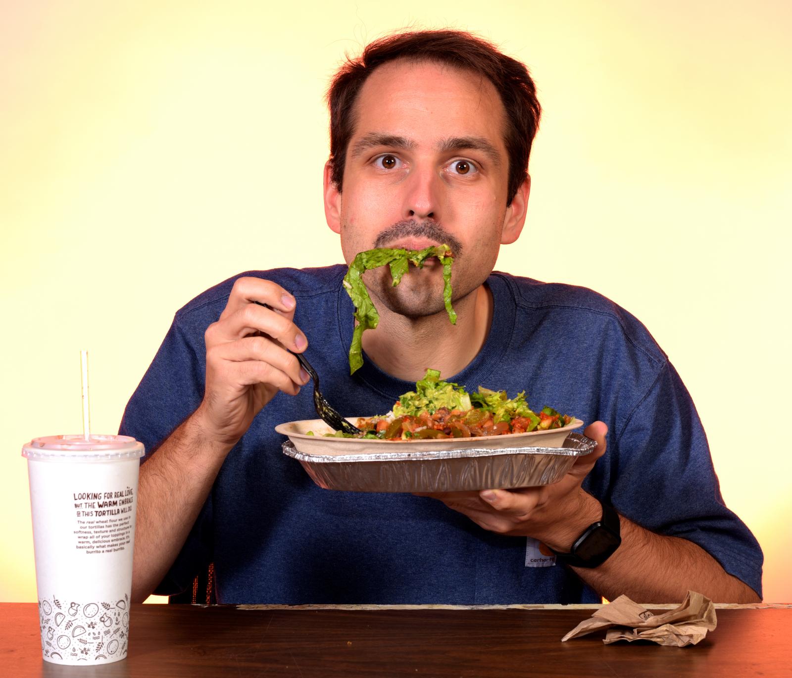 Daniel Shular eats a salad bowl...hool, cheap meals and veganism.