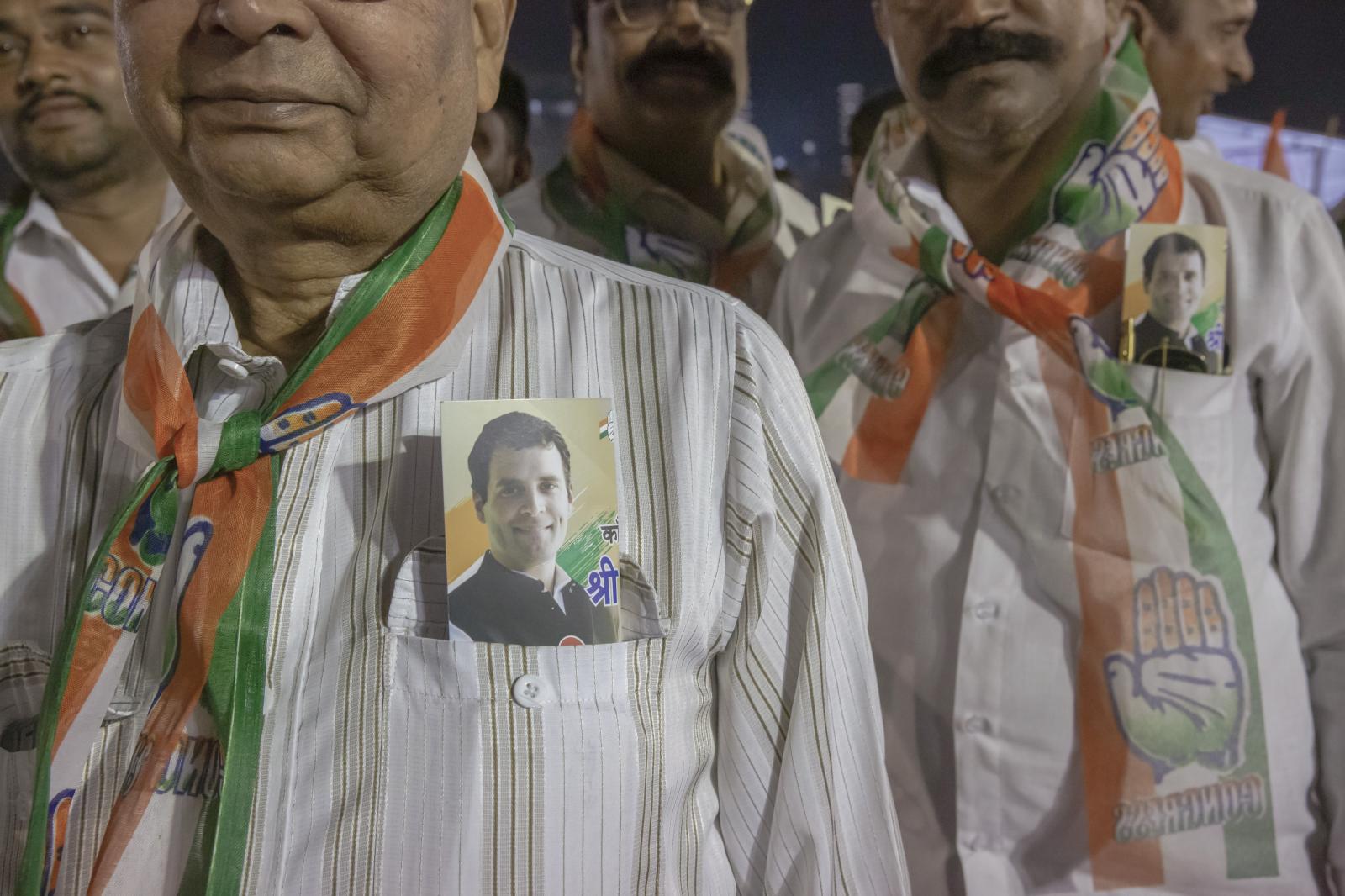 Congress party supporters at a ...esident Rahul Gandhi in Mumbai.