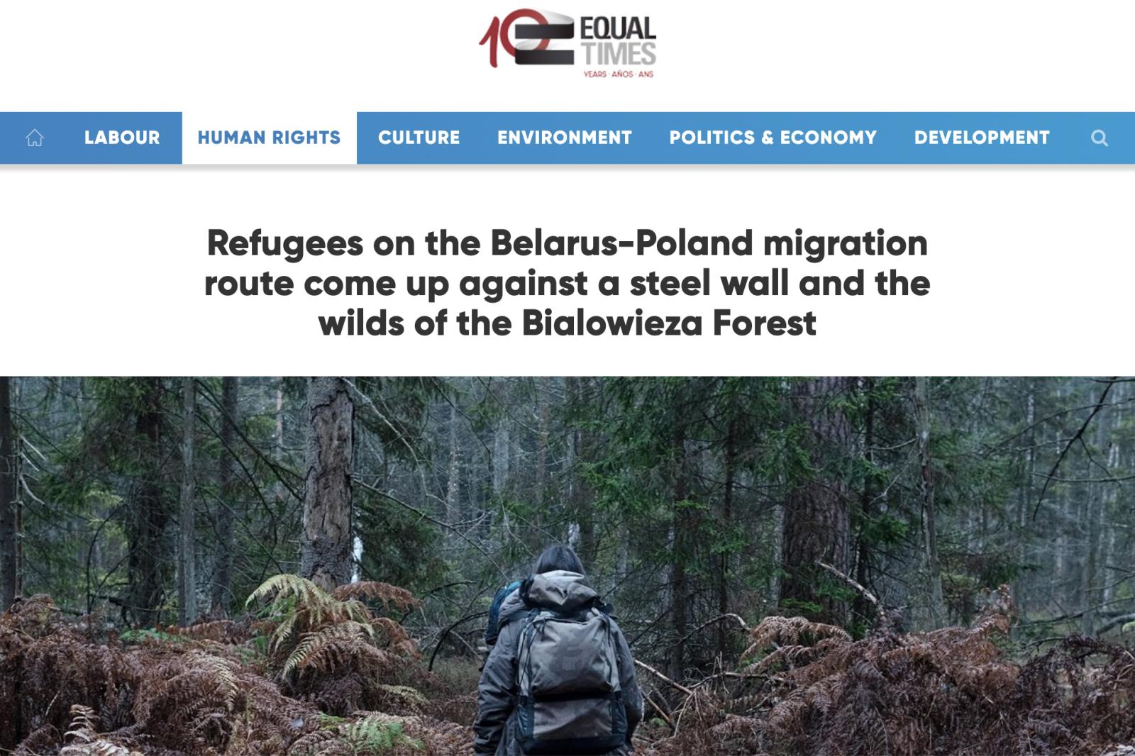 Equal Times (Belgium) publishes my reportage about refugees at the Polish-Belarusian border