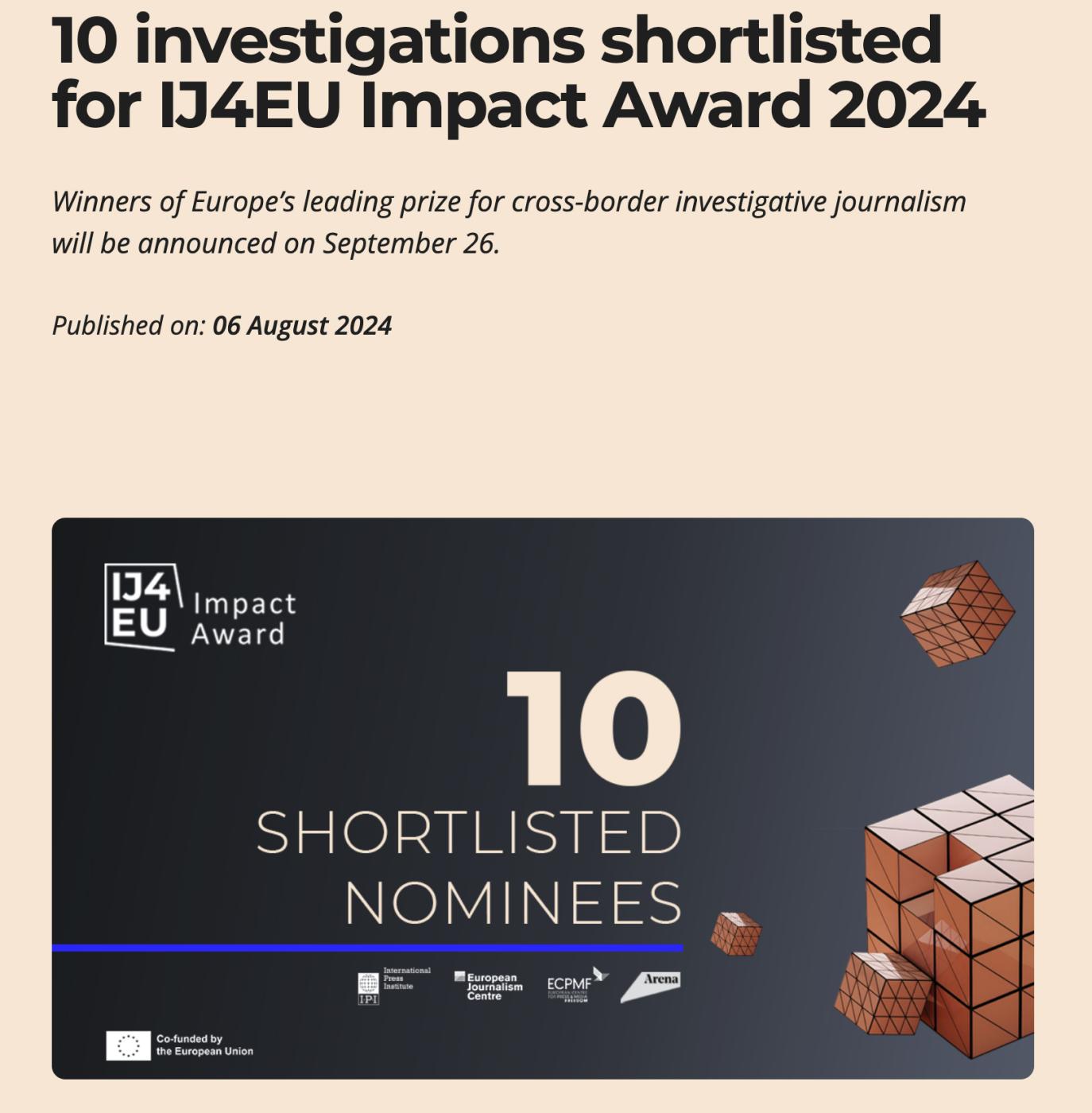 "The Jungle" shortlisted for IJ4EU Impact Award 2024