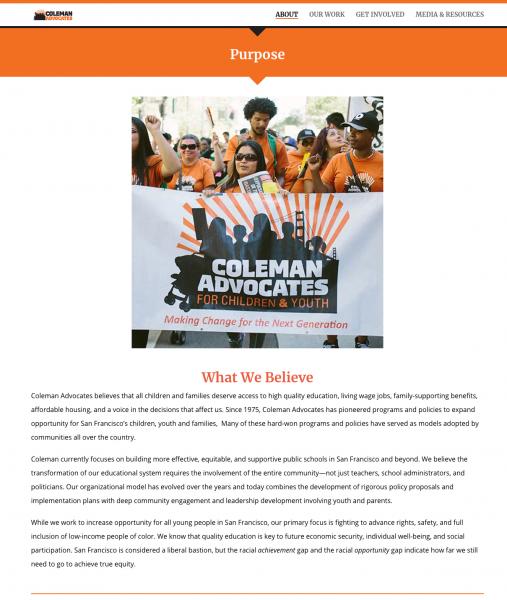 Image from Tearsheets and press - Coleman Advocates for Youth / Branding content